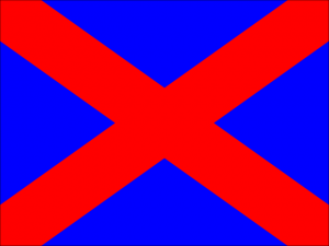 Bandera azul aspa diagonal roja