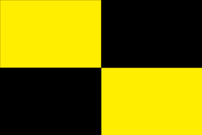 Bandera negra y amarilla a cuartos