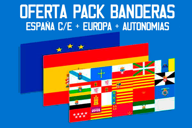 Tu Bandera - Bandera de Pack de 3 banderas, UE + España + Com. Autónoma
